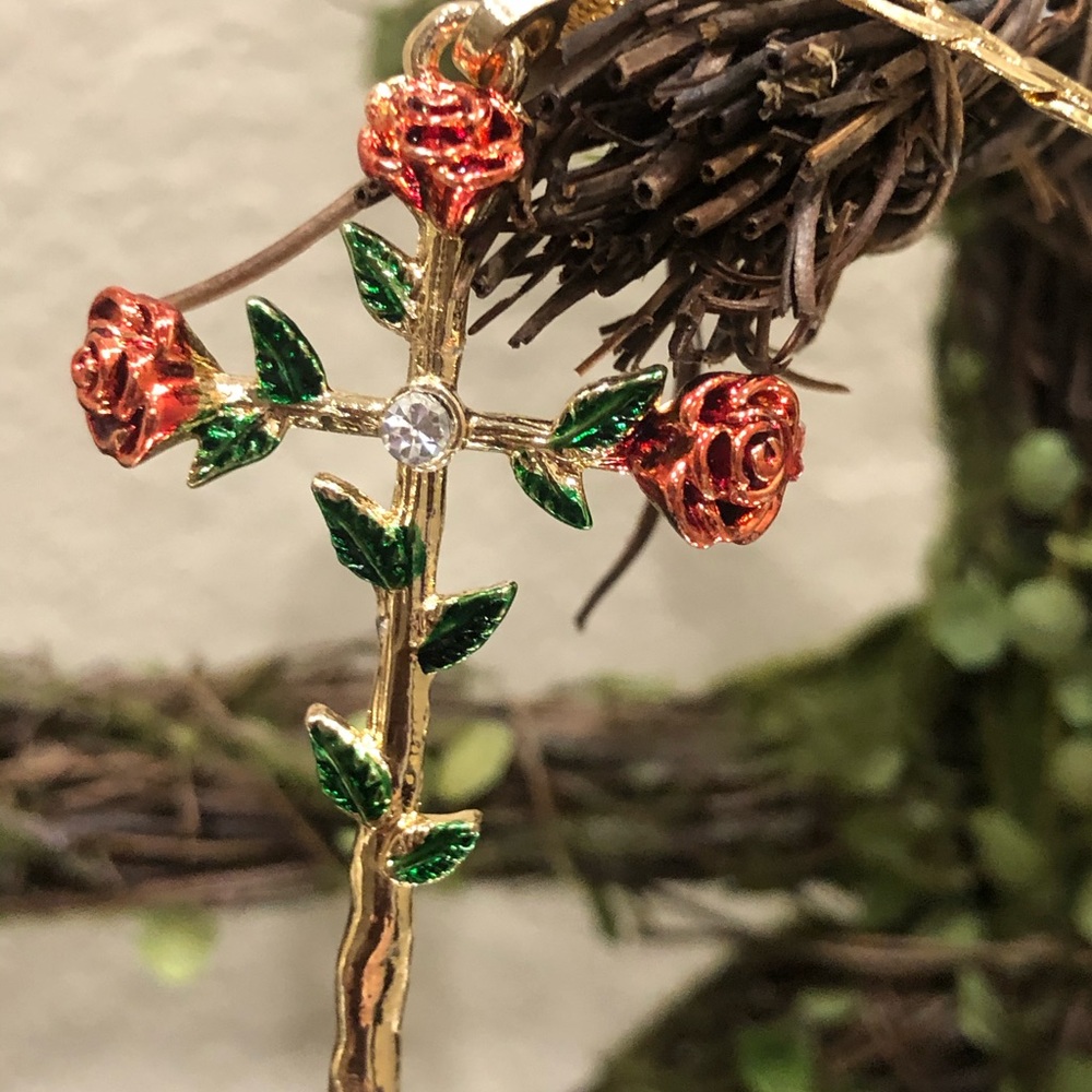 Red Rose Multi Color Cross Necklace